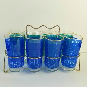 vintage federal glass tumblers in caddy