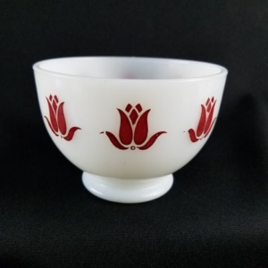 fire king red tulip bowl
