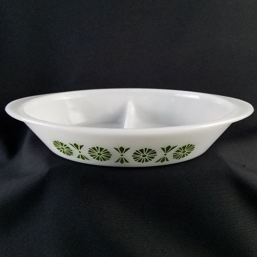 Vintage Primrose Dream Green Crazy Daisy Glasbake Divided Oval